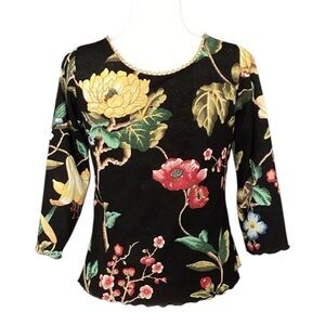 Haven Bleu Floral Print Black Top